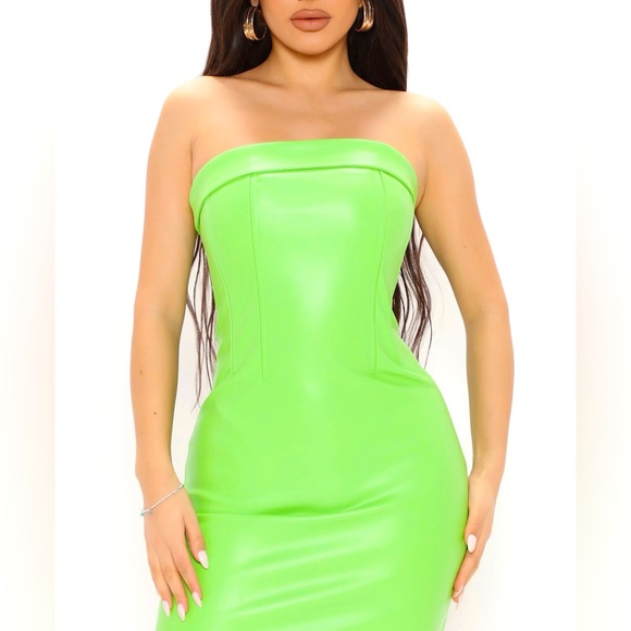 Faux Leather Mini Dress—Green - Picture 1 of 3